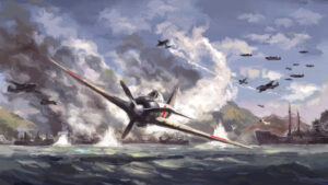 A6M3 Zero 3013 crashing into Rabaul Harbor, 1943